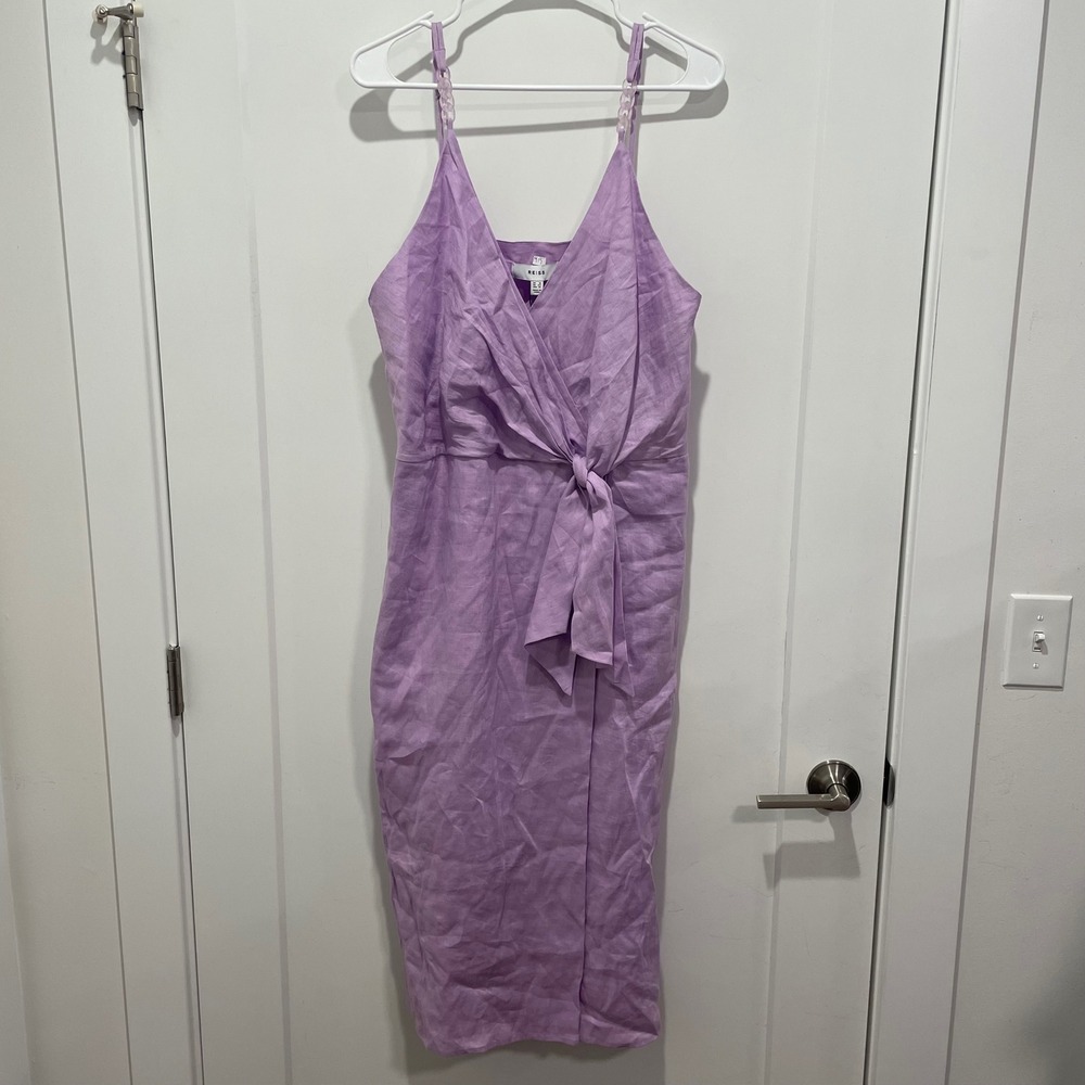 Reiss Esme Linen Tie Side Midi Dress Lilac Purple Sleeveless Size 14 NEW